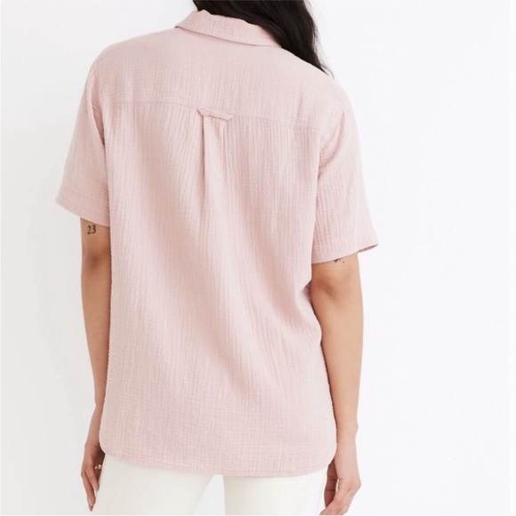 Madewell Shirt Lightspun Short Sleeve Flap-Pocket Dusty Pink 100% Cotton Gauze M - Picture 2 of 10